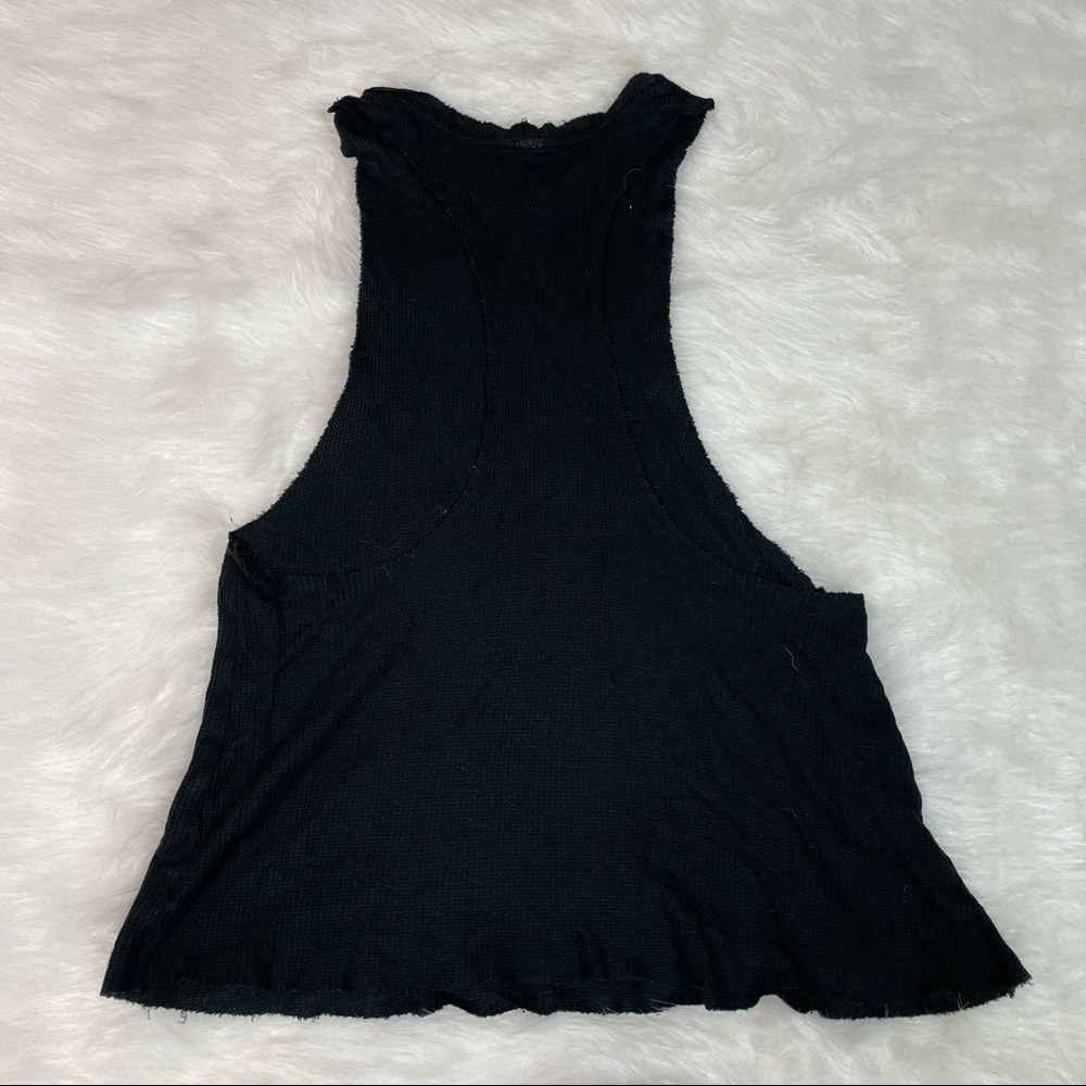 Alo Black Distressed Thermal texture Cutoff Tank Top Crew Neck Loose Fit Size S - Picture 2 of 5